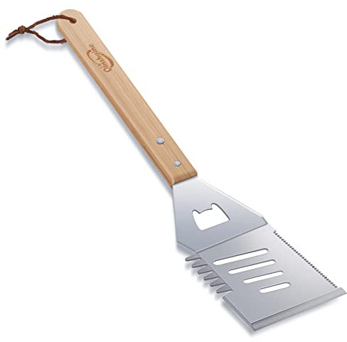Qinshaine 4-in-1 BBQ Spatula, Multifunction Grill Spatula with Wooden Handle, perfect for BBQ grills and kebabs for camping picnics