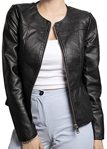 QUEEN HELENA Giacca in Ecopelle alla Coreana Giubbotto Corto Giacchetta Leggera Casual Biker Donna Y3002 (IT, Testo, M, Regular, Regular, Nero)