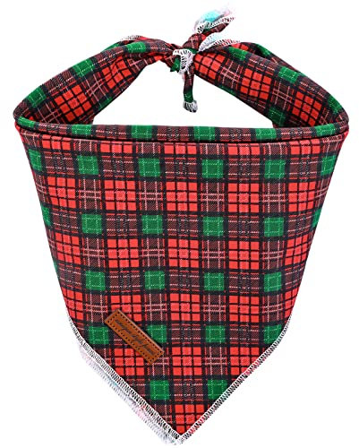 Unique style paws 1PCS Christmas Rot Grün Gitter Hundebandanas Waschbarer Baumwollquadrat-Latz, Verstellbarer Hundetuch für kleine mittelgroße Hunde und Katzen-S