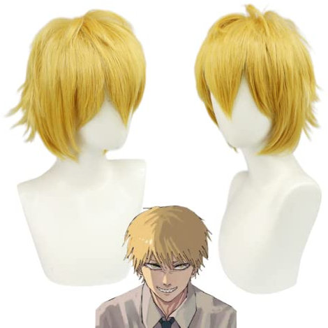 Anime Cosplay Chainsaw Man Wigs for Denji Short Blonde Curly Hair Role Play Party Halloween Wig+Wig Cap