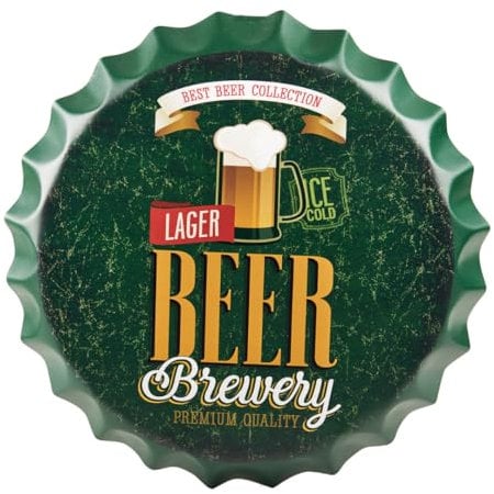 Eazy Wagon 'Large Beer Brewery' Art Home Bar Wall Decor Metal Bottle Caps Wall Sign Plates for Retro & Vintage Scratch Look, Gifts