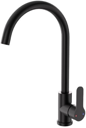 DETBOM Robinet Cuisine, Mitigeur Cuisine Noir de Haute Pression Pivotant à 360°, Mitigeur Chaud et Froid à Poignée Unique, en Acier Inoxydable, Sortie d'Eau Haute - 257mm