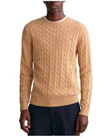 GANT Herren Cotton Cable C-Neck Pullover, Khaki Mel, XL