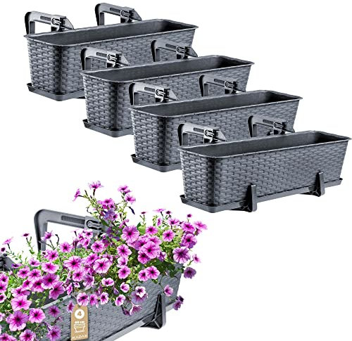 KADAX Blumenkasten 60 cm 4er Set Balkonkasten – Kunststoff Pflanzkasten für Balkon & Garten, Graphit, Wetterfest & Stabil, Ideal für Blumen & Kräuter
