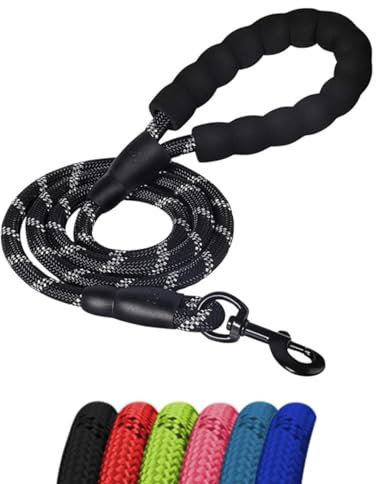 ProBytes 1.2M Dog Lead - Reflective Thread Safety Design, 360° Swivel Lobster Claw Clip/Hook, Easy Grip Padded Handle, Heavy Duty & Waterproof, Leash, Rope, Harness, Small Medium Large Pets - Black