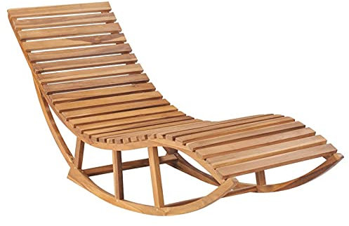 LAPOOH Schaukelliege, Liegestuhl Balkon, Gartenliege, Sonnenliege, Deckchair, Saunaliege, Teak Massivholz