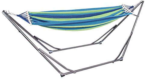 Outdoor Hammock, Camping Hammock, Folding Hammock Height Adjustable Strong Load Bearing High Stability Non-Slip Pad Design Simple Installation Swing Hammock with Heavy-Duty Hammock Stand (Silver)