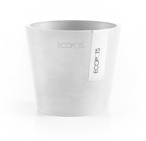 Ecopots Blumentopf Amsterdam mit Bewässerung Weiß - Durchmesser Ø 20 cm rund klein - Pflanzentopf aus Recycling Kunststoff - Übertopf mit Wasserversorgung modern für Indoor und Outdoor