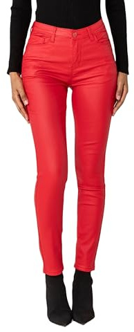 Nina Carter LC001 Damen High Waist Hose in Lederoptik Push-Up Stretchjeans, Rot (LC001-3), M
