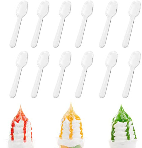 LIUCONGBD Lot de 500 mini cuillères à dessert réutilisables - Cuillères transparentes résistantes - Couverts et vaisselle - Petites cuillères en plastique pour fête et utilisation quotidienne