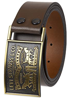 Levi's Herren Leather Belt with Plaque Buckle Gürtel, Brauner Schnappverschluss, Large (38-40)