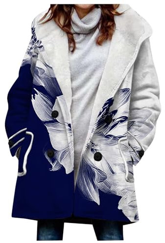 KONG JIMFAN Fleecejacke Damen Windjacke Softshelljacke Ajour Strickjacke Herbstjacke Damen Fleecejacke Damen Mit Kapuze Mantel Damen Herbst Graue Blazer Winterjacke Damen(Royal Blue,L)