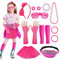 Partideal 80s Fancy Dress Costume for Girls, 23Pcs 1980s Outfit Accessories Set Tutu Skirt Leg Warmers Fishnet Gloves Necklace Bracelets Bow Headband Star Earrings Glasses Bumbag (Pink)