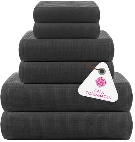Casa Copenhagen Waffel-Frottee-Handtuch,6-teiliges Set, Baumwolle,extra groß, luxuriös, Kieferngrau, 2 Badelaken XL, 89 x 178 cm, 2 große Handtücher, 51 x 79 cm, 2 große Waschlappen, 41 x 41 cm