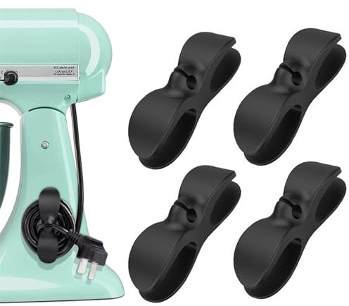 4 Pezzi Organizzatore di Cavi, Autoadesivi Fermacavi Multifunzione, Cord Organizer a Clip Elettrodomestici Da Cucina, per Macchine da Caffè, Mixer Tostapane Cooker Air Fryer (Nero)