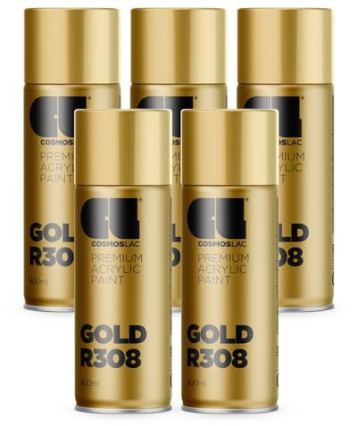 COSMOS LAC Sprühlack Sprühdose - 400ml - Sprühfarbe für den DIY-Bereich, geeignet für alle Oberflächen - Lackspray (5, Gold)