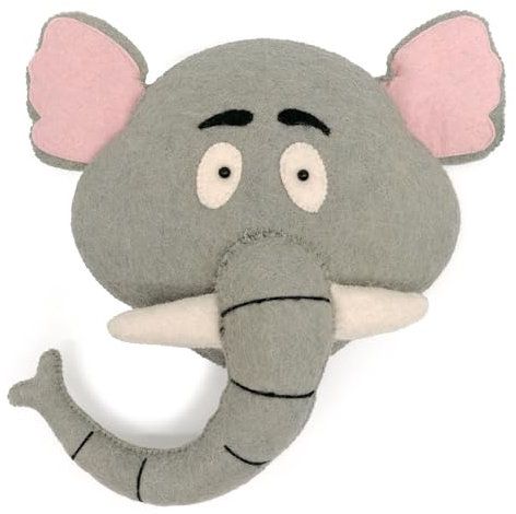 Mealini Tierkopf ELEFANT, 3D Wanddekoration aus Wollfilz, 38 x 38 cm, Deko für Kinderzimmer Wand