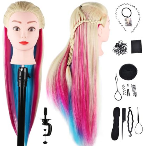 DaizySight Hair Mannequin Head for Hairdressing Training, Styling Doll Head with Synthetic Hair, 26 Cosmetology Manikin Doll Head for Girls, with Clamp & Styling Tools (Blond-Multicolor)