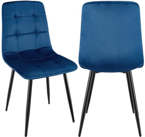 JIJIAN 2er Set Esszimmerstühle, Polsterstuhl Stühle mit Samtstoff und Schwarzen Metallbeinen, Küchenstühle mit 120 kg Tragkraft, Blau