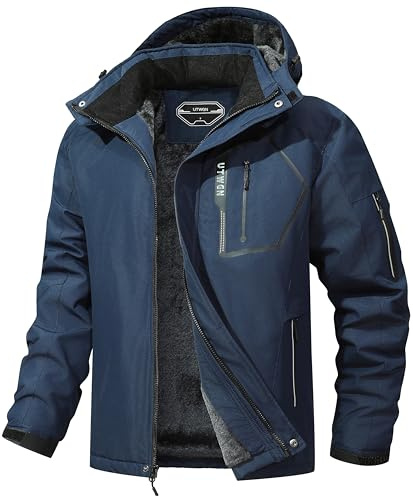 UTWGN Herren Skijacke Winter Warm Schneemantel Wasserdicht Windbreaker Kapuze Arbeit Outerwear Snowboardjacken