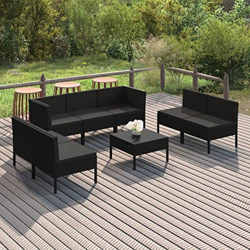 Blukee 8-TLG. Garten-Lounge-Set mit Auflagen Poly Rattan Schwarz Gartensofa Balkonsofa Loungemöbel Balkon Outdoor Sofa Gartenlounge Outdoor Balkonlounge Garden Furniture Sets