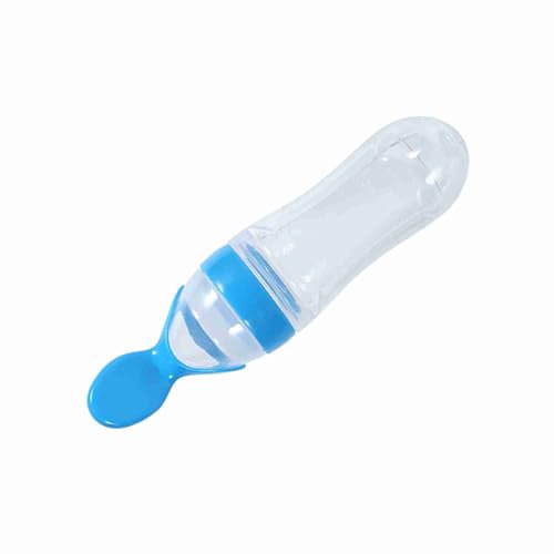 Biberón con Cuchara Alimentador Exprimidor de Cereales para Alimentos Frescos - Resistente a Altas Temperaturas, Ecológico - para Alimentar Cereales, Leche, Gachas - 90 Ml - Azul