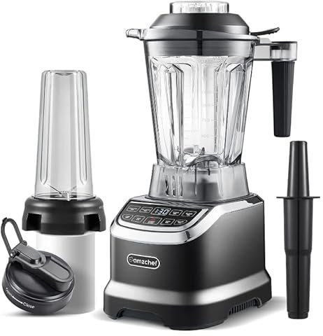 AMZCHEF 2-EN-1 Blender Mixeur 2000W | Blender Professionnel 1,85L et Mini Mixeur Smoothie 600ml | Blender Mixeur Puissant avec Pro-Blend 6 Lames 22000 Tr/Min - Noir
