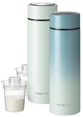 Nuby Limited Edition Two Tone RapidCool Portable Baby Bottle Making Twin Pack - Prepare A Perfect Formula Feed in 2 Minutes | Includes 1 Rapid Cool, 1 Powder Dispenser & 1 Flask (Blue)