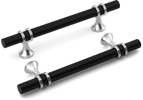 goldenwarm 10 Stücke Möbelgriffe Schwarz 128mm Griffe für Küchenschränke Küchengriffe Schubladengriffe Schwarz mit Silber