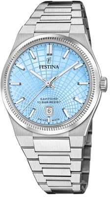 Festina Swiss Made Herrenuhr Analog aus Edelstahl 316l Silberfarben