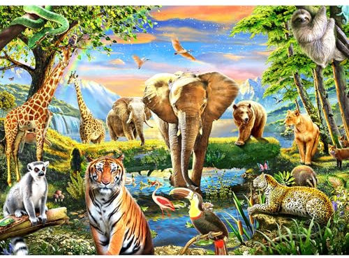 1000 Pieces Puzzles for Adults, Animal World Jigsaw Puzzle Challenging Night Game, Interlock Perfectly No Dust, for House Decoration, Birthday Party Holiday Toy for Kids Boys and Girls