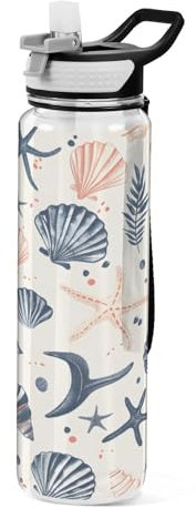 Mnsruu Sea Shells D Bouteille d'eau avec paille 1 litre Bouteille de sport Tritan sans BPA transparente pour adultes en plein air école gym voyage