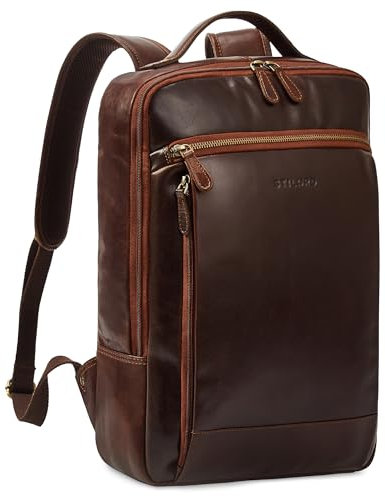 STILORD 'Jannes' Mochila de Negocios para Portátil 17 pulgadas Mochila Vintage Mochila de Día Cuero para Universidad, Trabajo y Oficina, Color:zamora - marrón