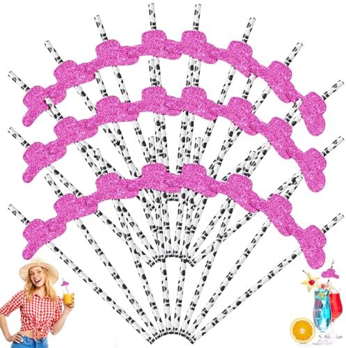 PEOVLVN 50 Pcs Bachelorette Cow Print Straws - Disco Cowgirl Decorations Black and White Paper Drinking Straws for Birthday Wedding Christmas Party