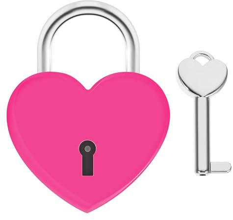 Chaoowr Heart Padlock, Glossy Heart Lock with Key, Love Lock for Bridge Luggage Storage Box Jewelry Box (Deep Pink)