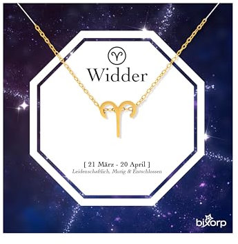 Bixorp Sternzeichen Widder Halskette - Sternzeichen-Kette aus Edelstahl in Gold – Zodiac-Halskette auf Geschenkkarte