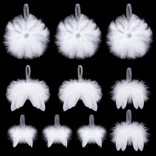 Becellen 10 Stück Weihnachten Engelsflügel Federn Christbaumschmuck Weiß Weihnachtsbaum Deko Feder Flügel Anhänger Ornament für DIY Handwerk
