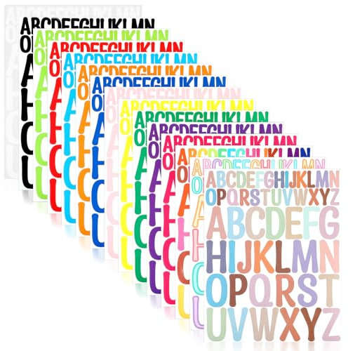 15Sheets Colorful Letter Stickers Large, 780Pcs Self-Adhesive Large Alphabet Stickers Big Sticker Letters for Poster Board, Waterproof Vinyl Letter Decals for Scrapbook Mailbox DIY Decor (2+1'')