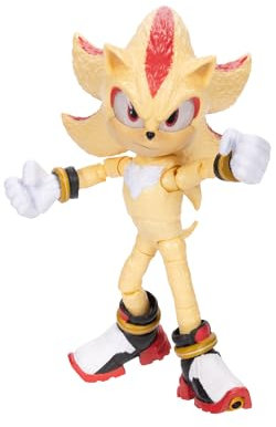 Sonic The Hedgehog Sonic 3 Movie Super Shadow Actionfigur von Jakks Pacific, 13 cm groß, hochbeweglich für Jungen/Mädchen, offiziell Lizenziertes Sonic 3 Movie, empfohlen ab 3 Jahren