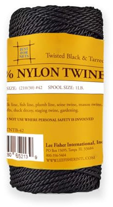 Just For Nets Twisted Tarred Nylon Bank Line Twine, Black, 1lb Spool - Heavy Duty String for Net Repair, Camping, Trot Line Fishing, Bushcraft Cordage (#42-1lb Spool)