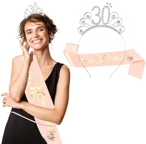 30. Geburtstag Krone Schärpe, 30 Geburtstag Frauen Deko Schärpe und Tiara, Rose Gold 30. Geburtstag Geschenke Krone für Birthday Party, für 30 Geburtstag Deko Geschenk und Frauen Party Accessoires