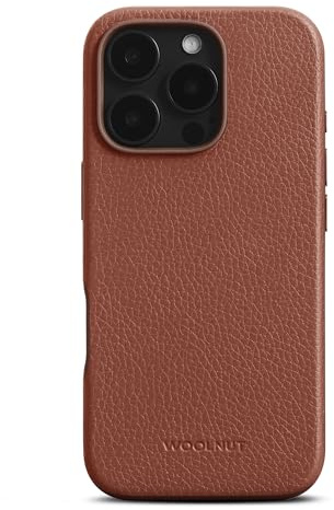 Woolnut Leather Case for iPhone 16 Pro - Brown - Scandinavian Full-Grain Leather, Compatible with MagSafe, Slim TPU Sides, Soft Microfiber Lining, Raised Edges for Screen & Camera Protection