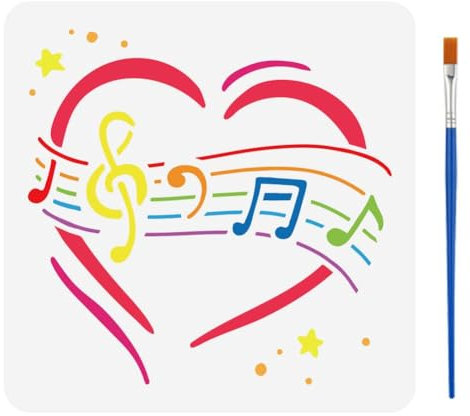FINGERINSPIRE Zeichenschablone Für Musiknoten Mit Einem Pinsel 30x30cm Herz Musiker Liebe Malvorlage Musikthema DIY Kunst Dekorationsschablone Zum Malen Auf Holz Wänden Stoffen Und Möbeln