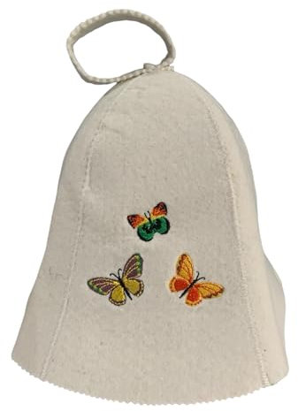 GMMH Einzigartiger Saunahut aus Wollfilz, Saunamütze mit witzigen Motiven für Damen und Herren, Filz Kopfschutz Saunakappe Filzkappe Mütze Filzhut Kappe Sauna, Finnische Sauna (Schmetterlinge 501-149)