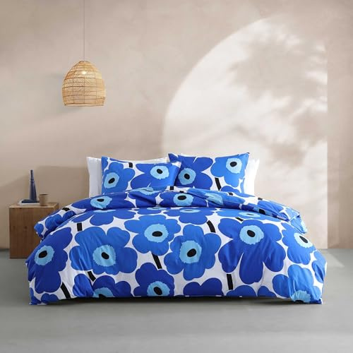 Marimekko - King Duvet Cover Set, Cotton Percale Reversible Bedding with Matching Shams, Floral Home Decor (Unikko Blue, King)