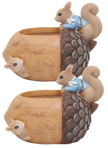 Roxvue Eichhörnchen-Nuss-Garten-Blumentopf Aus Kunstharz für Den Schreibtisch, Gartenarbeit, Saftige Topfpflanze, Grüne Pflanze, Dekoration, Eicheln