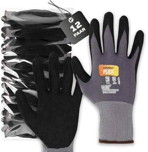 Covent FLEX Arbeitshandschuhe Herren Gr 10 (12-er Set) - Montagehandschuhe Kategorie II - EN388 Bauhandschuhe für Bauherren, Mechaniker und Monteure