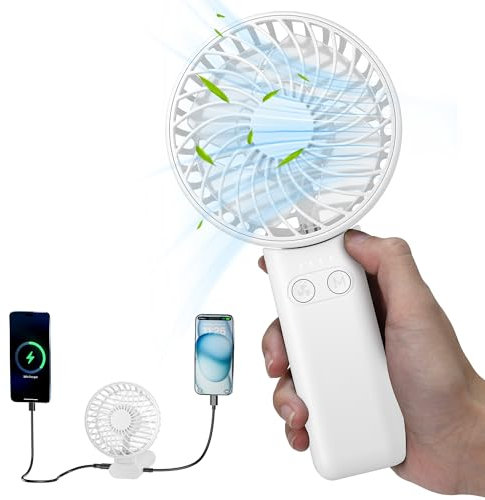 HandFan 5200mAh Portable Handheld Fan, Rechargeable Hand Fan, Battery Operated 8.5-27hrs, Personal USB Foldable Fan, Travel Essential Gifts for Women/Girls/Friends (White)