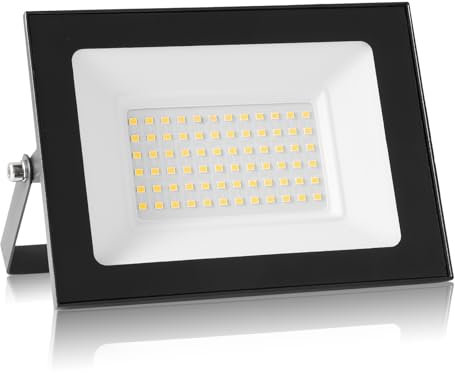 wowspeed LED-Strahler Außen, 50W 5000LM 6500K Kaltweiß, IP66 Wasserdicht, Schwarz, für Garage, Hinterhof