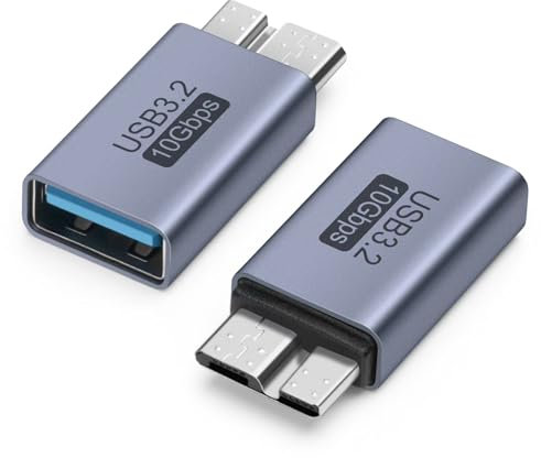 Seminer Adaptador Micro B Macho a USB Hembra (2 Pack), Adaptador de Datos Micro B a USB3.0 Hembra Adaptador Conversor Corto para Ordenadores, Portátiles, Discos Duros Externos